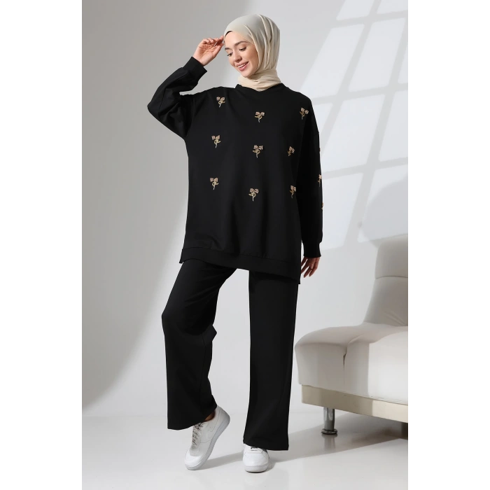 Kadın Siyah Mevsimlik Penye Alt Üst Spor ve Rahat Tesettür Takım