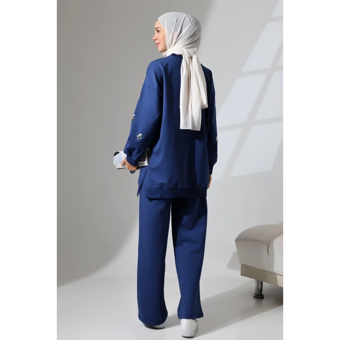 Kadın Lacivert Mevsimlik Penye Alt Üst Spor Ve Rahat Ikili Tunik Pantolon Şık Tesettür Takım