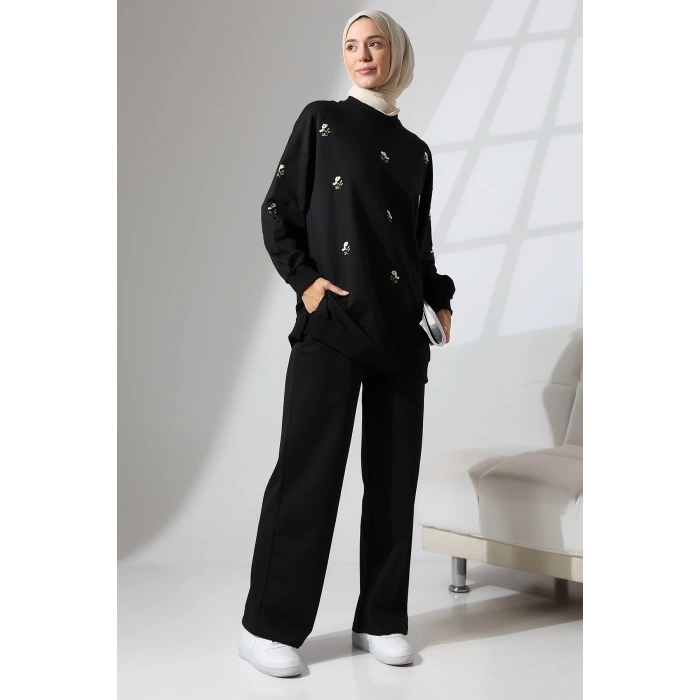 Kadın Siyah Mevsimlik Penye Alt Üst Spor ve Rahat Tesettür Takım