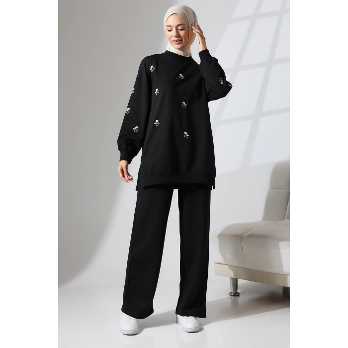 Kadın Siyah Mevsimlik Penye Alt Üst Spor ve Rahat Tesettür Takım