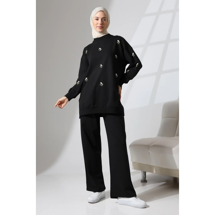 Kadın Siyah Mevsimlik Penye Alt Üst Spor ve Rahat Tesettür Takım