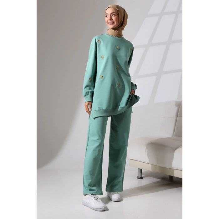 Kadın Mint Yeşili Mevsimlik Penye Alt Üst Spor ve Rahat Tesettür Takım