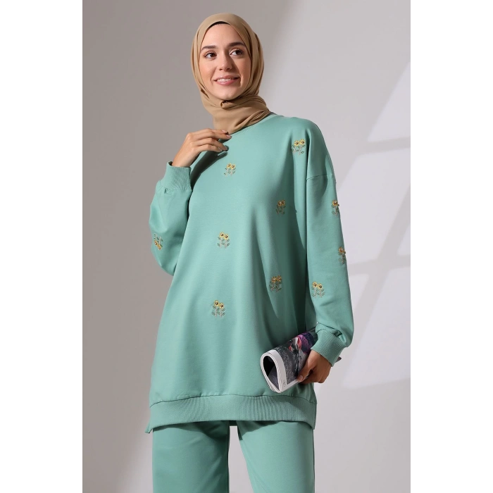 Kadın Mint Yeşili Mevsimlik Penye Alt Üst Spor ve Rahat Tesettür Takım
