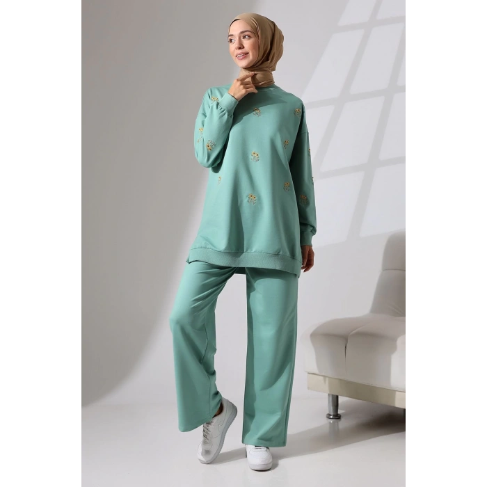 Kadın Mint Yeşili Mevsimlik Penye Alt Üst Spor ve Rahat Tesettür Takım