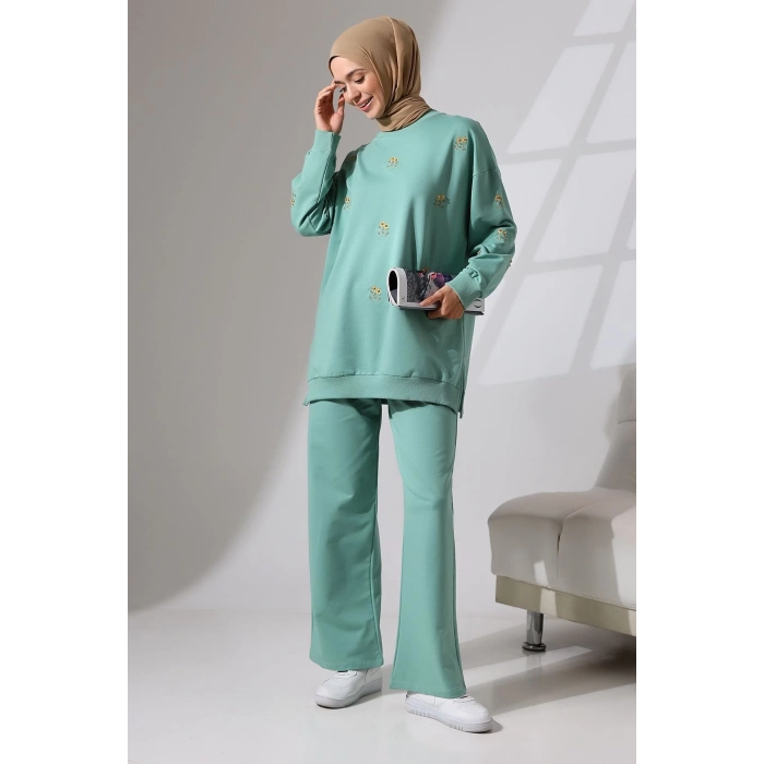 Kadın Mint Yeşili Mevsimlik Penye Alt Üst Spor ve Rahat Tesettür Takım