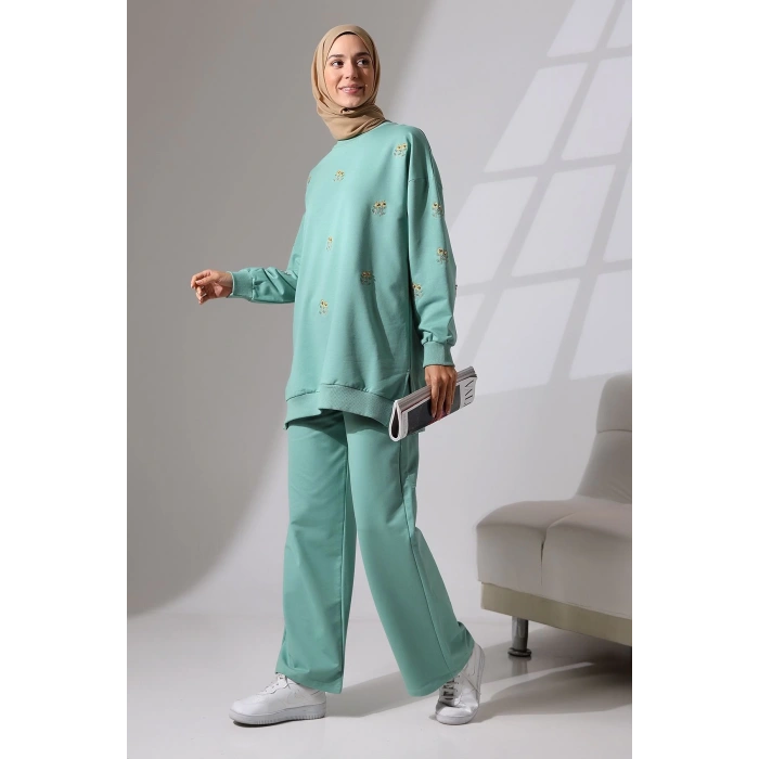 Kadın Mint Yeşili Mevsimlik Penye Alt Üst Spor ve Rahat Tesettür Takım