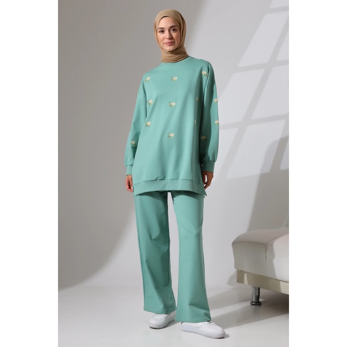 Kadın Mint Yeşili Mevsimlik Penye Alt Üst Spor ve Rahat Tesettür Takım