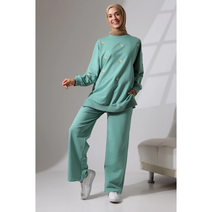Kadın Mint Yeşili Mevsimlik Penye Alt Üst Spor ve Rahat Tesettür Takım