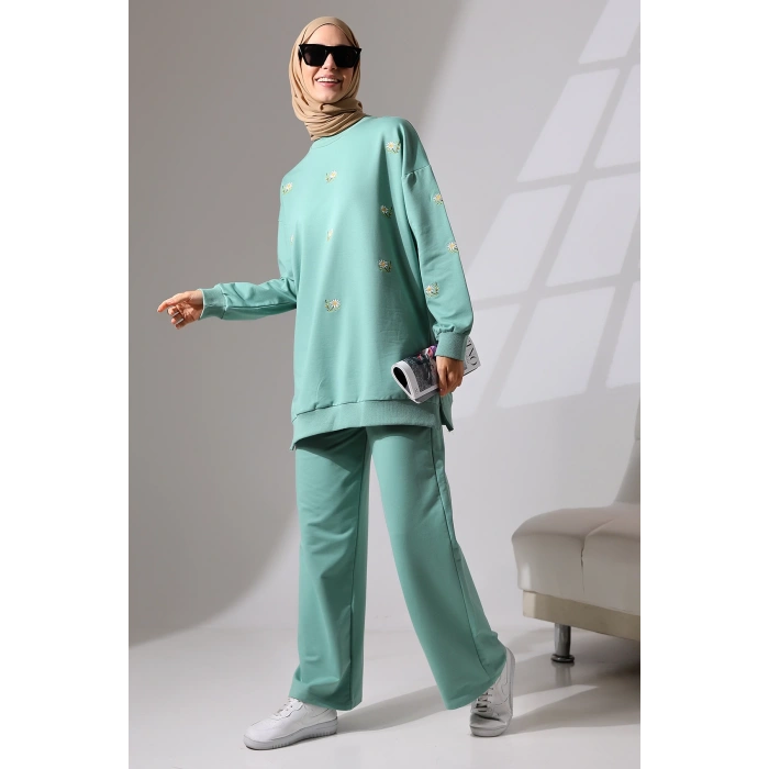 Kadın Mint Yeşili Mevsimlik Penye Alt Üst Spor ve Rahat Tesettür Takım