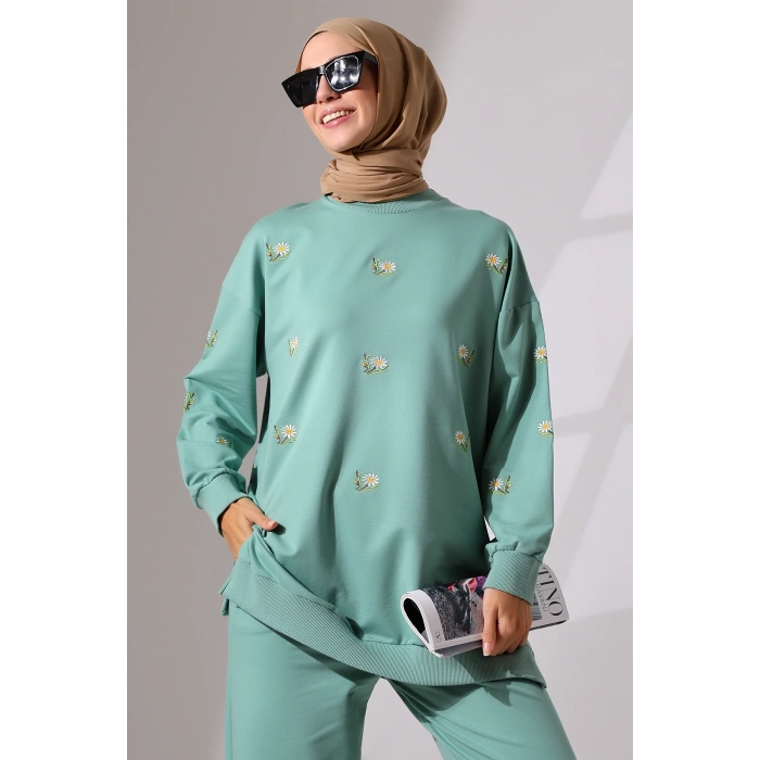 Kadın Mint Yeşili Mevsimlik Penye Alt Üst Spor ve Rahat Tesettür Takım