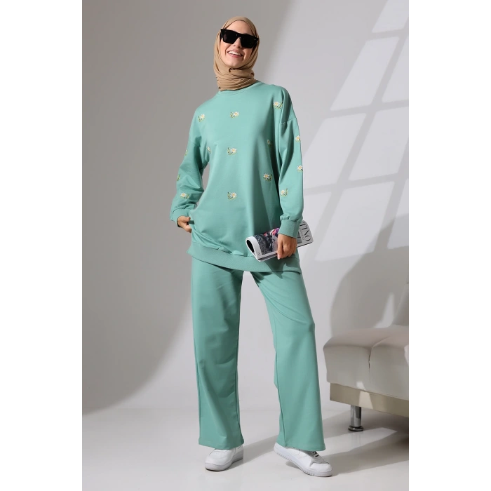 Kadın Mint Yeşili Mevsimlik Penye Alt Üst Spor ve Rahat Tesettür Takım