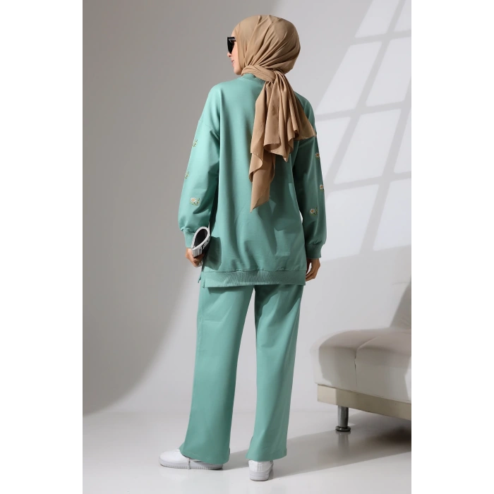 Kadın Mint Yeşili Mevsimlik Penye Alt Üst Spor ve Rahat Tesettür Takım