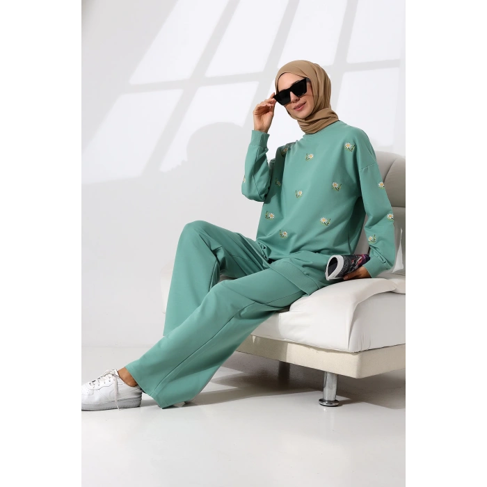 Kadın Mint Yeşili Mevsimlik Penye Alt Üst Spor ve Rahat Tesettür Takım