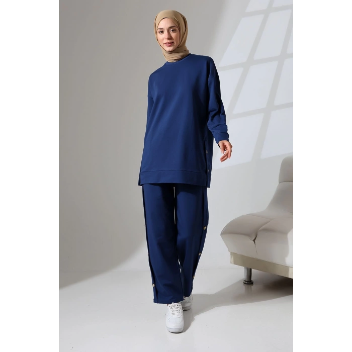 Kadın Lacivert Mevsimlik Penye Alt Üst Spor Ve Rahat Ikili Tunik Pantolon Şık Tesettür Takım