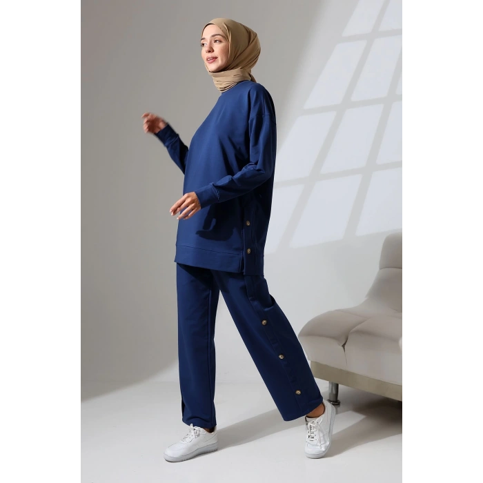Kadın Lacivert Mevsimlik Penye Alt Üst Spor Ve Rahat Ikili Tunik Pantolon Şık Tesettür Takım