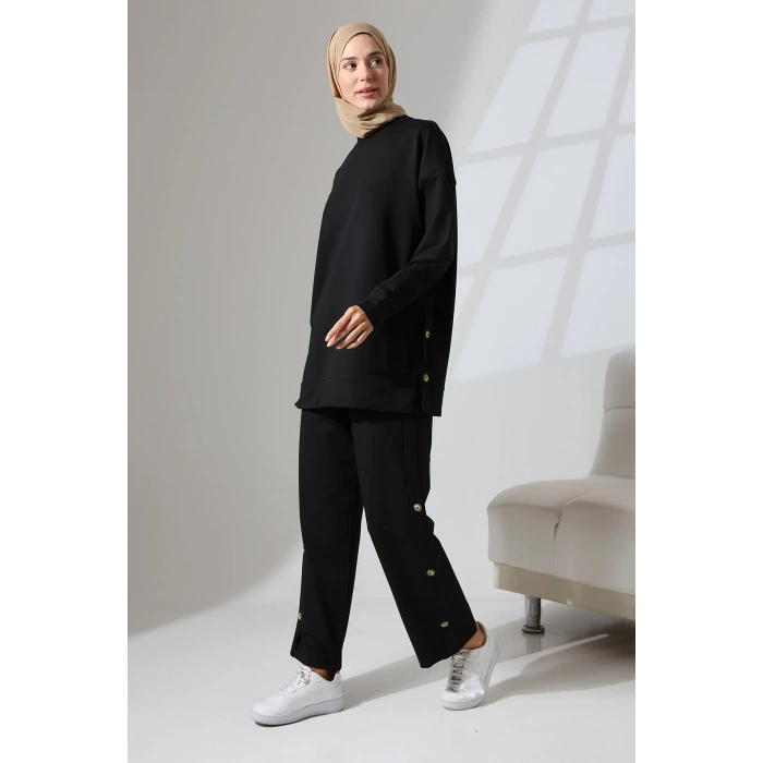 Kadın Siyah Mevsimlik Penye Alt Üst Spor ve Rahat Tesettür Takım