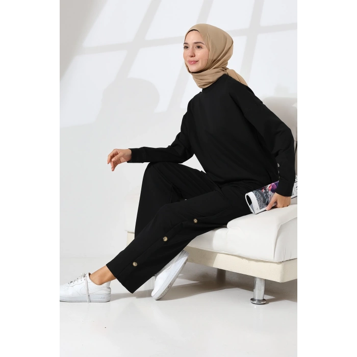 Kadın Siyah Mevsimlik Penye Alt Üst Spor ve Rahat Tesettür Takım