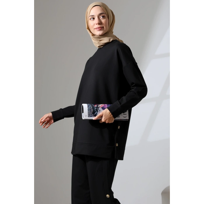 Kadın Siyah Mevsimlik Penye Alt Üst Spor ve Rahat Tesettür Takım