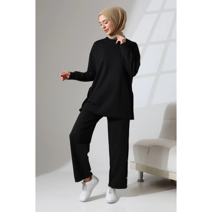 Kadın Siyah Mevsimlik Penye Alt Üst Spor ve Rahat Tesettür Takım