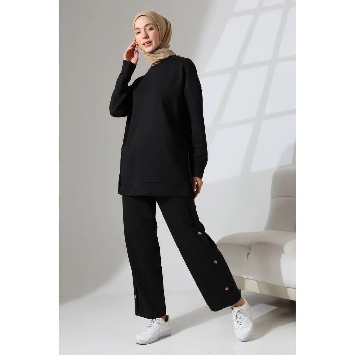 Kadın Siyah Mevsimlik Penye Alt Üst Spor ve Rahat Tesettür Takım
