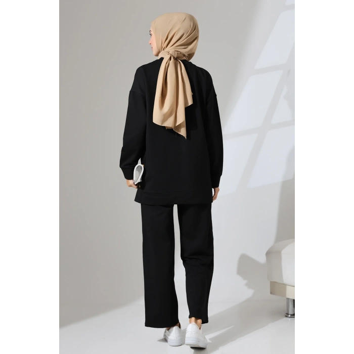 Kadın Siyah Mevsimlik Penye Alt Üst Spor ve Rahat Tesettür Takım