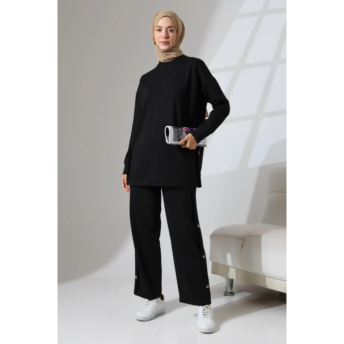 Kadın Siyah Mevsimlik Penye Alt Üst Spor ve Rahat Tesettür Takım