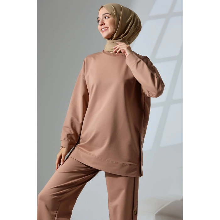 Kadın Camel Mevsimlik Penye Alt Üst Spor ve Rahat Tesettür Takım
