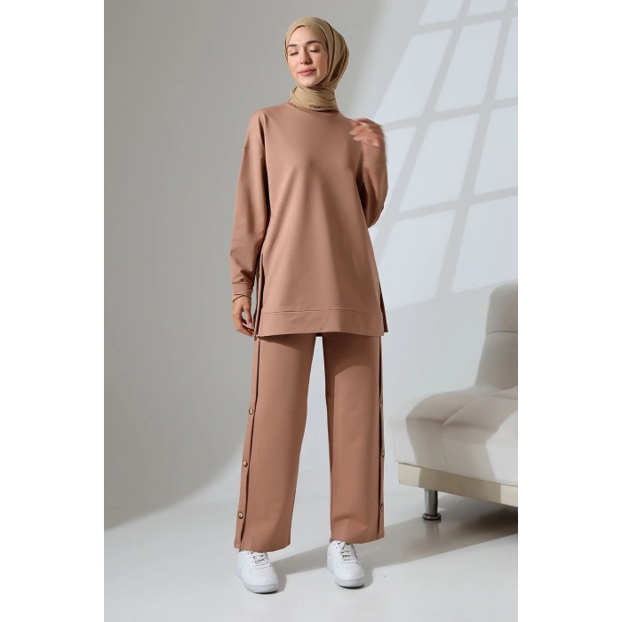 Kadın Camel Mevsimlik Penye Alt Üst Spor ve Rahat Tesettür Takım