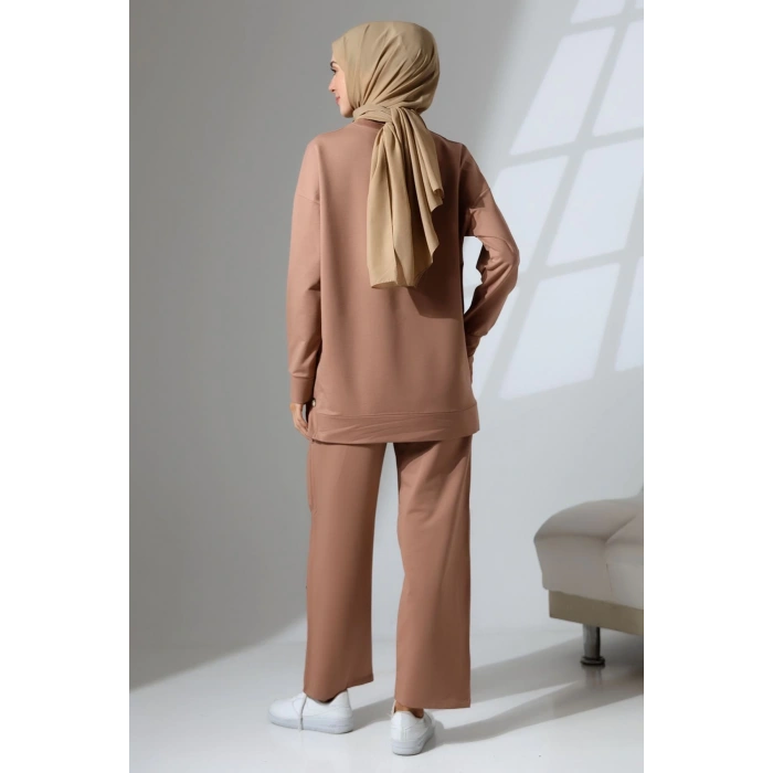 Kadın Camel Mevsimlik Penye Alt Üst Spor ve Rahat Tesettür Takım