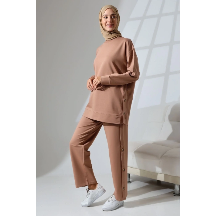 Kadın Camel Mevsimlik Penye Alt Üst Spor ve Rahat Tesettür Takım