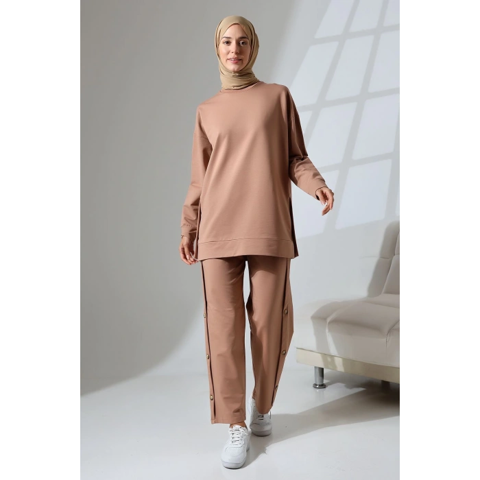 Kadın Camel Mevsimlik Penye Alt Üst Spor ve Rahat Tesettür Takım