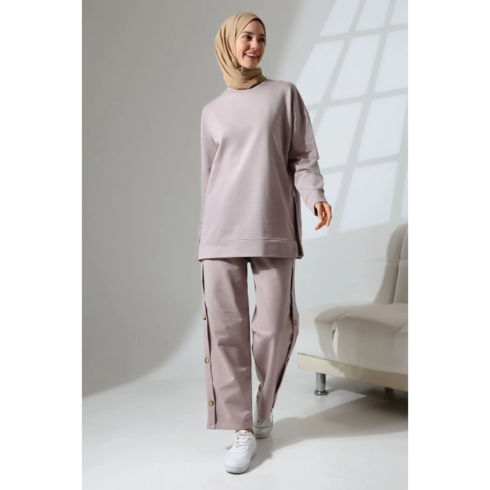 Kadın Gül Kurusu Mevsimlik Penye Alt Üst Spor ve Rahat Tesettür Takım