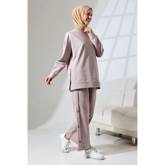 Kadın Gül Kurusu Mevsimlik Penye Alt Üst Spor ve Rahat Tesettür Takım