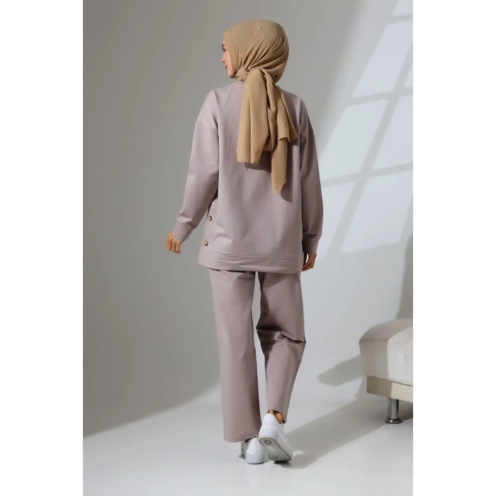 Kadın Gül Kurusu Mevsimlik Penye Alt Üst Spor ve Rahat Tesettür Takım