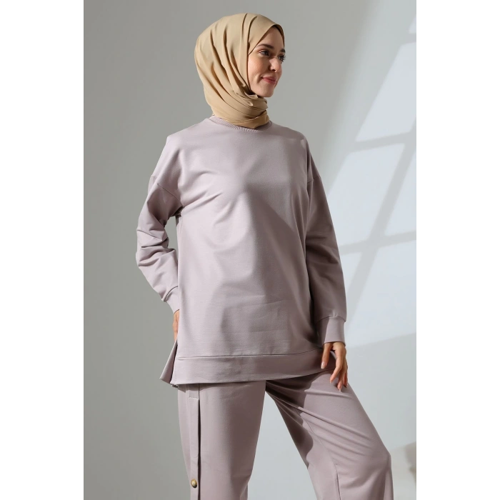 Kadın Gül Kurusu Mevsimlik Penye Alt Üst Spor ve Rahat Tesettür Takım