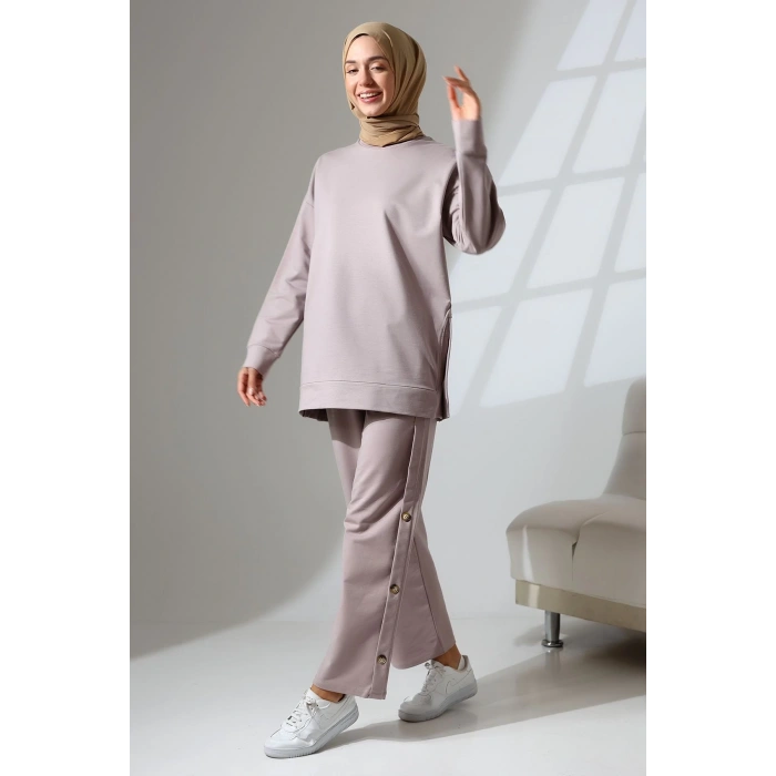 Kadın Gül Kurusu Mevsimlik Penye Alt Üst Spor ve Rahat Tesettür Takım