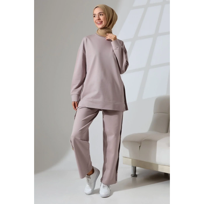 Kadın Gül Kurusu Mevsimlik Penye Alt Üst Spor ve Rahat Tesettür Takım