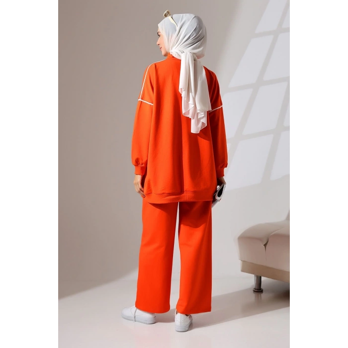 Kadın Turuncu Mevsimlik Penye Alt Üst Spor ve Rahat Tesettür Takım