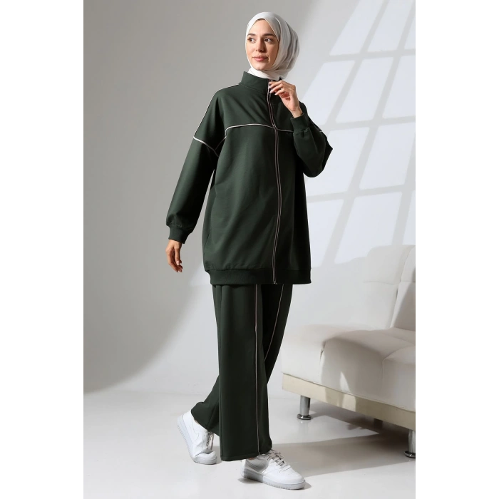 Kadın Haki Yeşili Mevsimlik Penye Alt Üst Spor ve Rahat Tesettür Takım