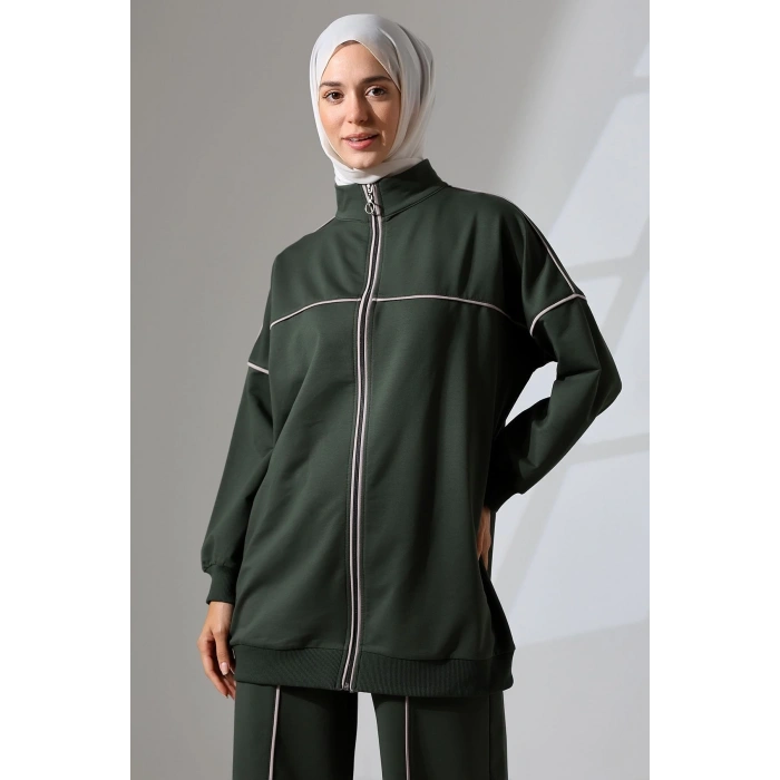 Kadın Haki Yeşili Mevsimlik Penye Alt Üst Spor ve Rahat Tesettür Takım