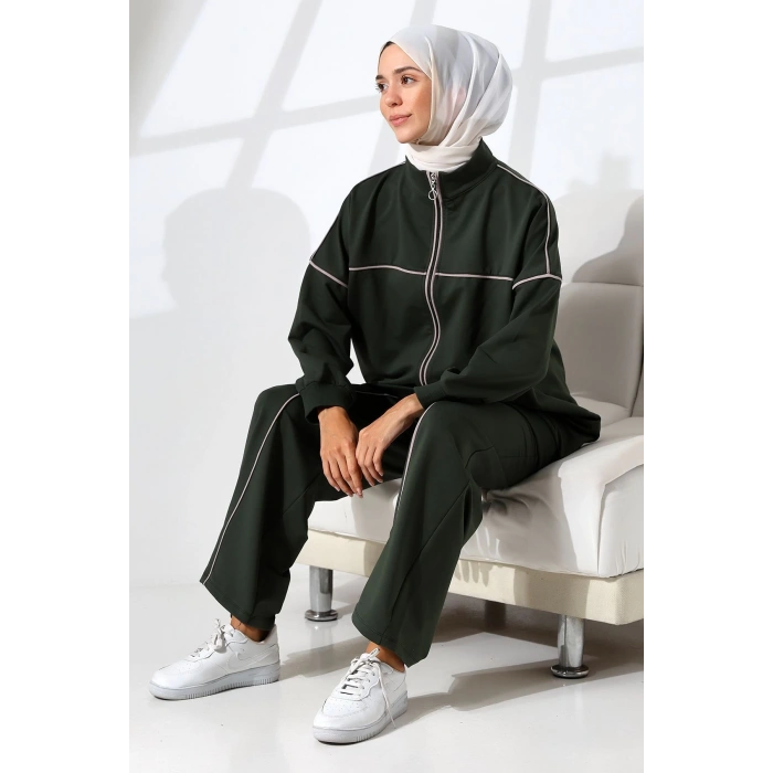 Kadın Haki Yeşili Mevsimlik Penye Alt Üst Spor ve Rahat Tesettür Takım