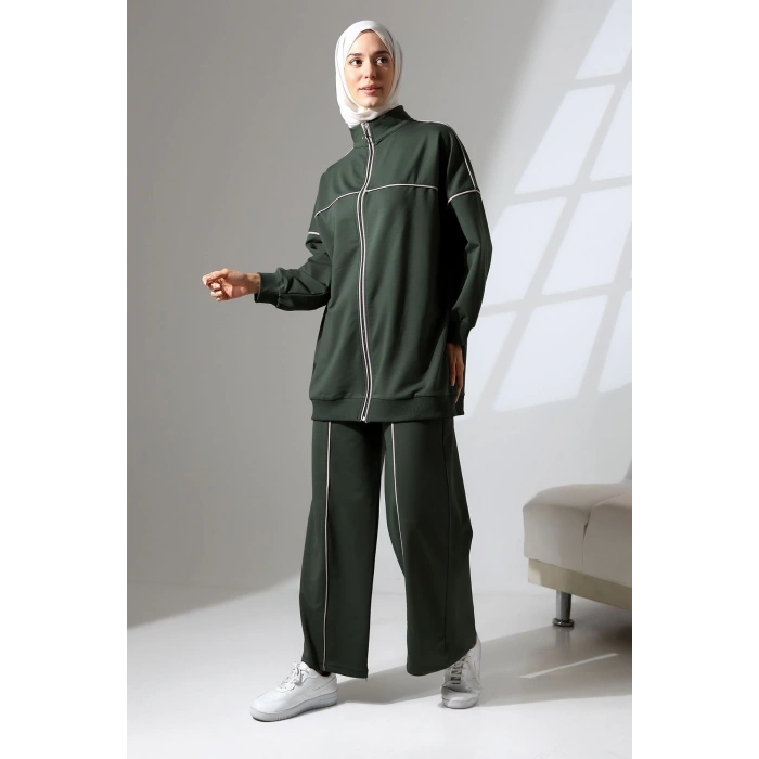 Kadın Haki Yeşili Mevsimlik Penye Alt Üst Spor ve Rahat Tesettür Takım