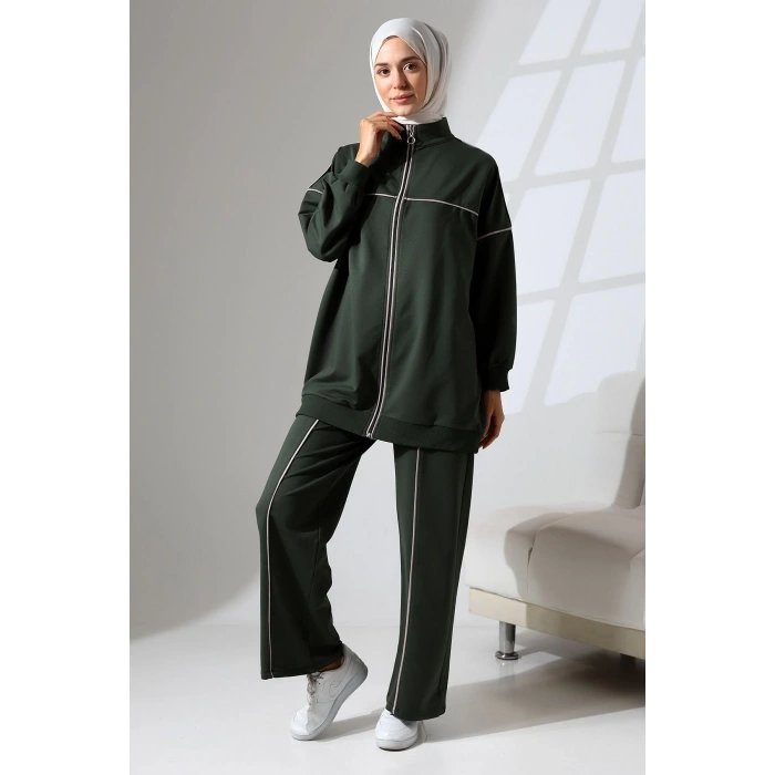 Kadın Haki Yeşili Mevsimlik Penye Alt Üst Spor ve Rahat Tesettür Takım