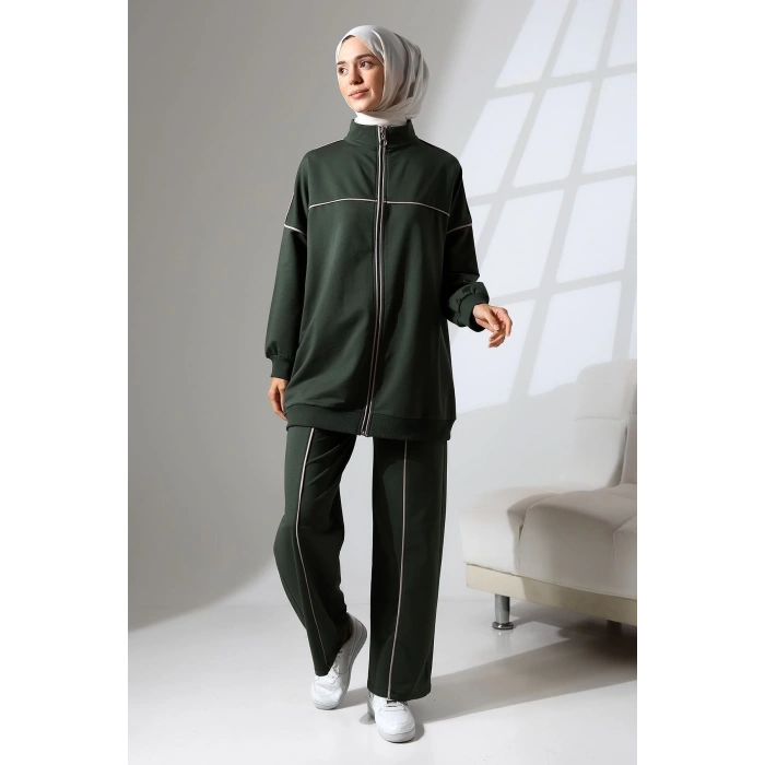Kadın Haki Yeşili Mevsimlik Penye Alt Üst Spor ve Rahat Tesettür Takım