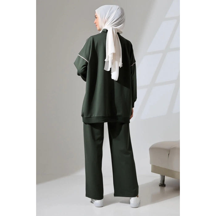 Kadın Haki Yeşili Mevsimlik Penye Alt Üst Spor ve Rahat Tesettür Takım