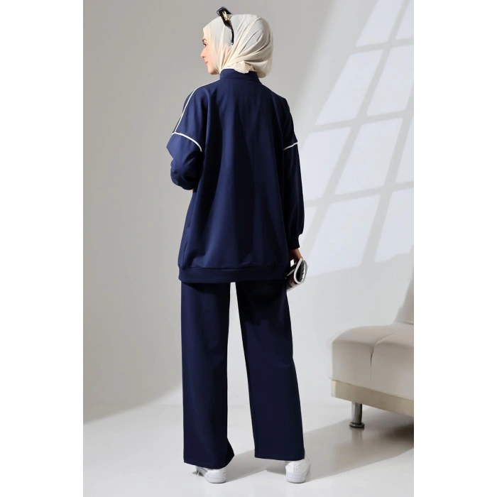 Kadın Lacivert Mevsimlik Penye Alt Üst Spor Ve Rahat Ikili Tunik Pantolon Şık Tesettür Takım