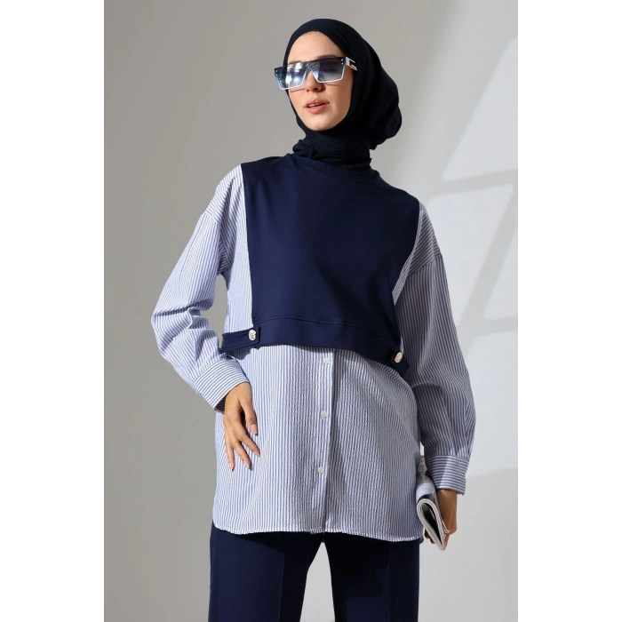 Kadın Lacivert Mevsimlik Penye Alt Üst Spor Ve Rahat Ikili Tunik Pantolon Şık Tesettür Takım