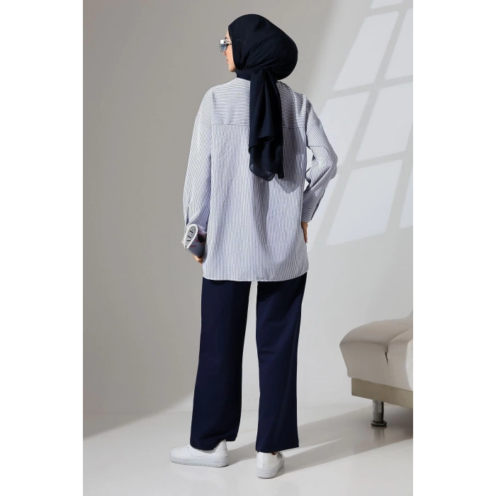 Kadın Lacivert Mevsimlik Penye Alt Üst Spor Ve Rahat Ikili Tunik Pantolon Şık Tesettür Takım