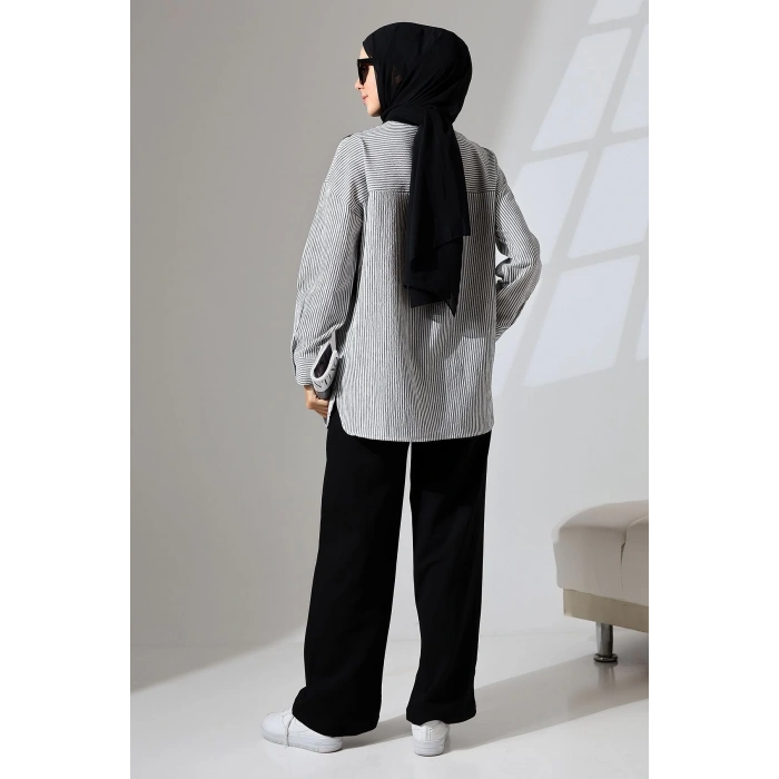 Kadın Siyah Mevsimlik Penye Alt Üst Spor Ve Rahat Ikili Tunik Pantolon Şık Tesettür Takım