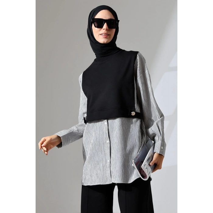 Kadın Siyah Mevsimlik Penye Alt Üst Spor Ve Rahat Ikili Tunik Pantolon Şık Tesettür Takım